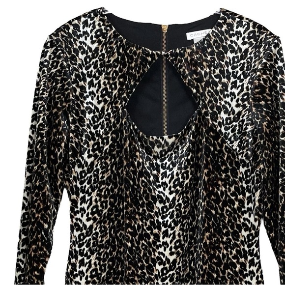 Vtg Cache Velvet Leopard Print Keyhole Stretch Cocktail Dress Brown Black Size 8 - Picture 3 of 6